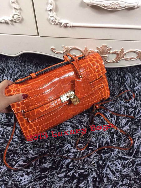 Hermes Kelly Clutch Bag Croco Leather K2651 Orange