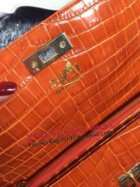 Hermes Kelly Clutch Bag Croco Leather K2651 Orange