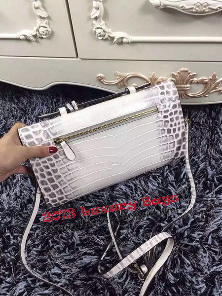 Hermes Kelly Clutch Bag Croco Leather K2651 White&Grey