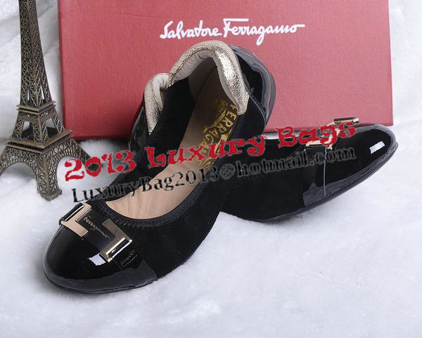 Ferragamo Ballerina Flat Suede Leather FL0579YF Black