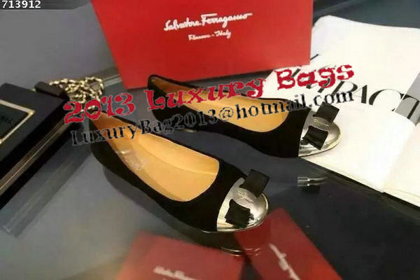 Ferragamo Ballerina Flat Suede Leather FL0599DON Black