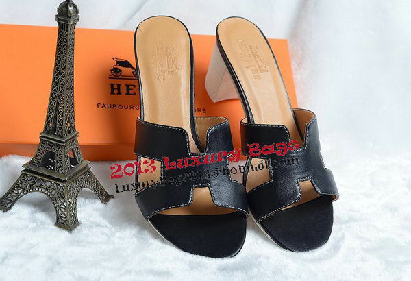 Hermes Sandals Leather HO0425 Black