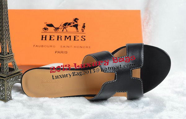 Hermes Sandals Leather HO0425 Black