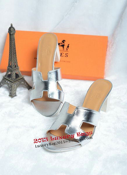 Hermes Sandals Leather HO0425 Silver