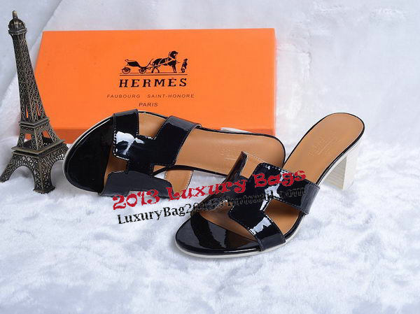 Hermes Sandals Patent Leather HO0438 Black