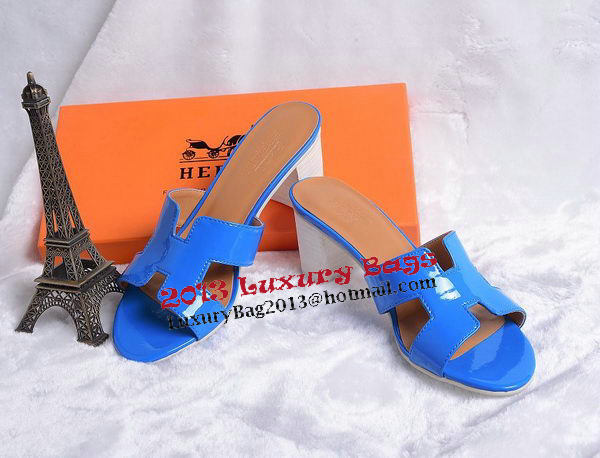 Hermes Sandals Patent Leather HO0438 Blue