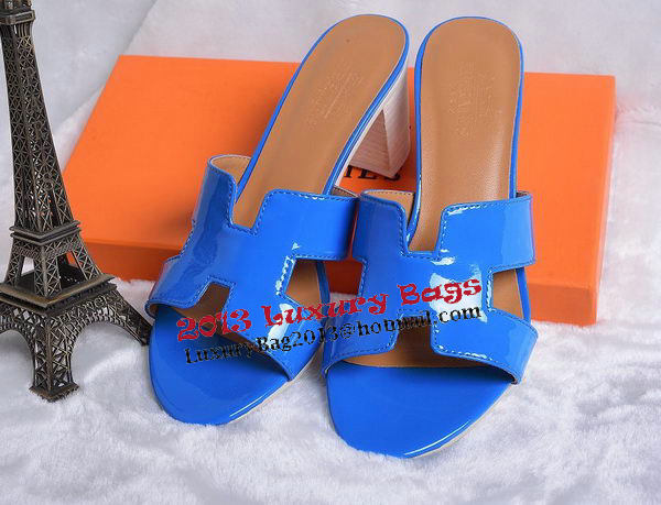 Hermes Sandals Patent Leather HO0438 Blue