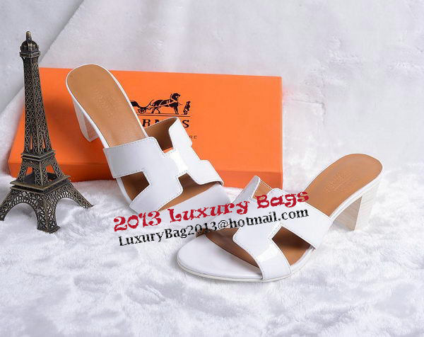 Hermes Sandals Patent Leather HO0438 White