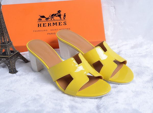 Hermes Sandals Patent Leather HO0438 Yellow