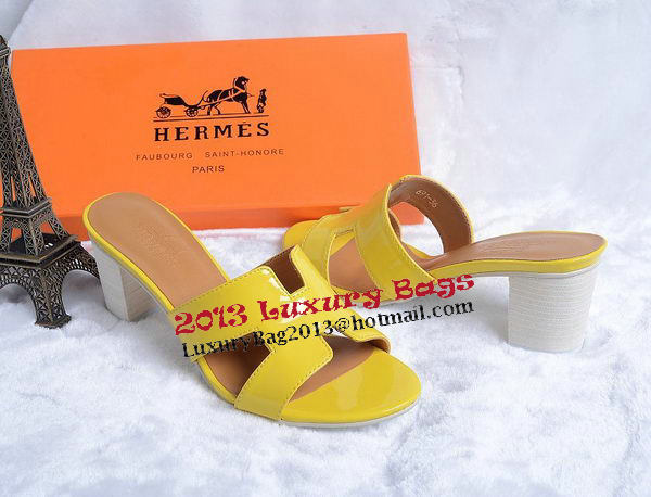 Hermes Sandals Patent Leather HO0438 Yellow