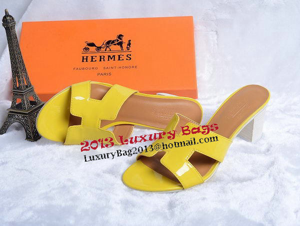 Hermes Sandals Patent Leather HO0438 Yellow