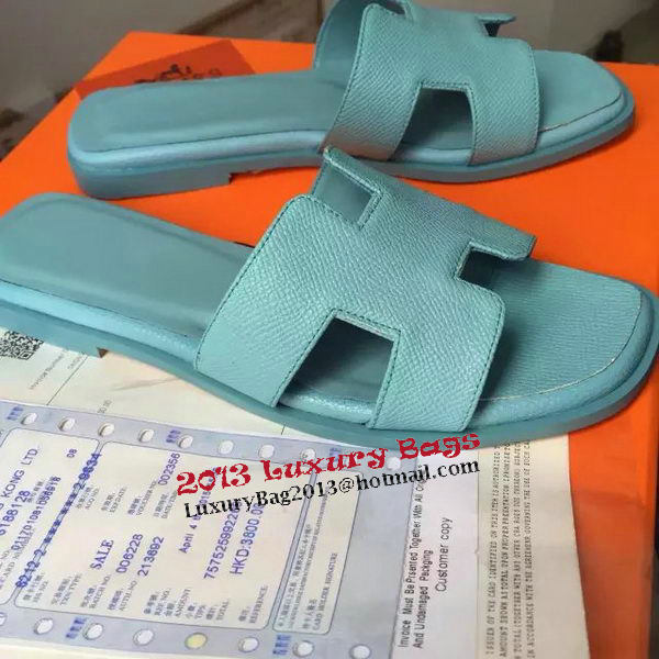 Hermes Slipper Calfskin Leather HO0476 Light Blue