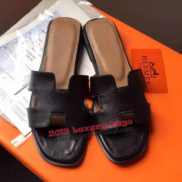 Hermes Slipper Calfskin Leather HO0485 Black