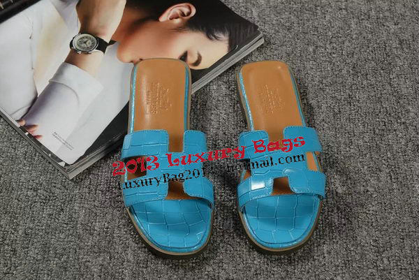 Hermes Slipper Croco Leather HO0451 Blue