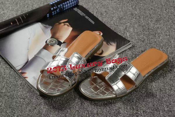 Hermes Slipper Croco Leather HO0451 Silver