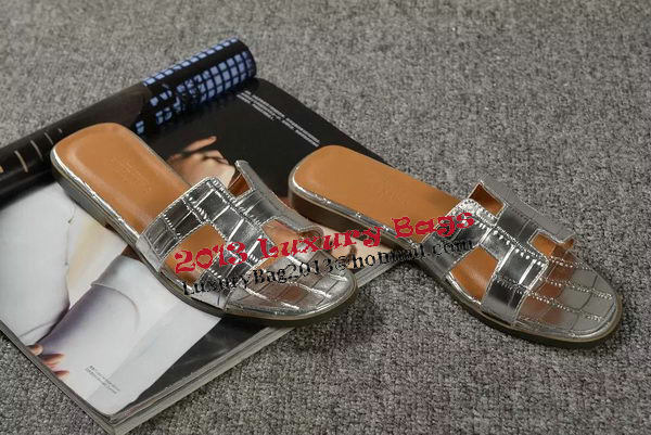 Hermes Slipper Croco Leather HO0451 Silver