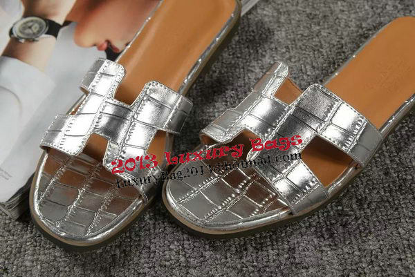 Hermes Slipper Croco Leather HO0451 Silver