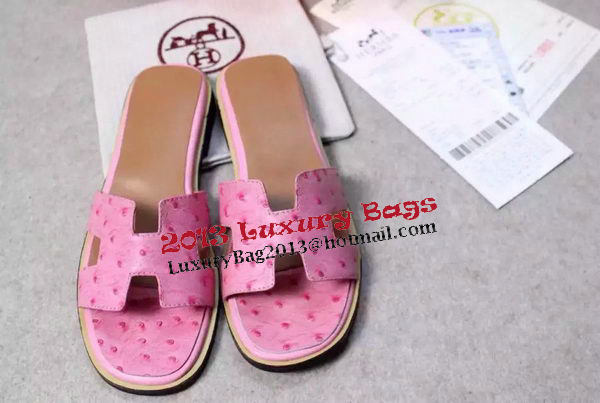 Hermes Slipper Ostrich Leather HO0486 Pink