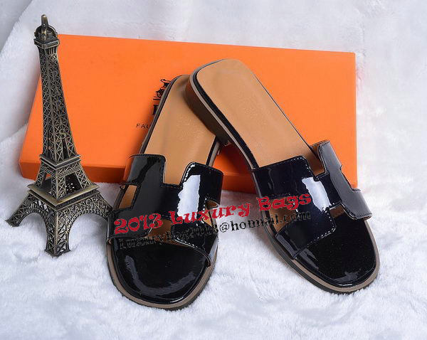 Hermes Slipper Patent Leather HO0430 Black