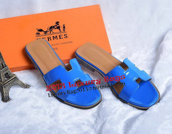 Hermes Slipper Patent Leather HO0430 Blue