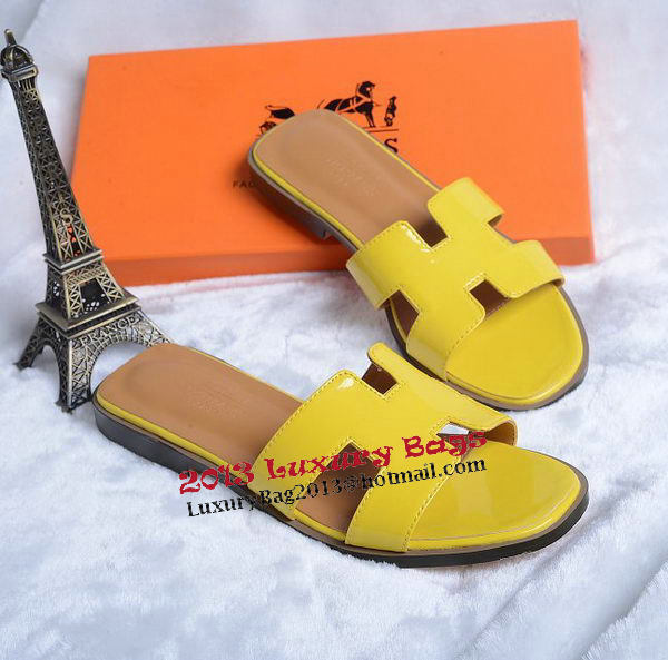 Hermes Slipper Patent Leather HO0430 Yellow