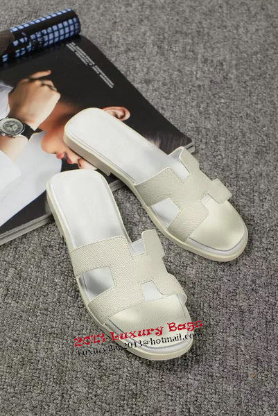 Hermes Slipper Togo Leather HO060 White