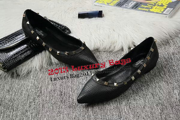 Valentino Point-Toe Flat Lizard Leather VT462 Black