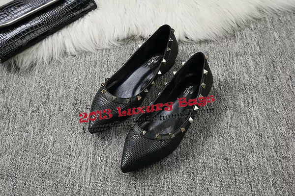 Valentino Point-Toe Flat Lizard Leather VT462 Black