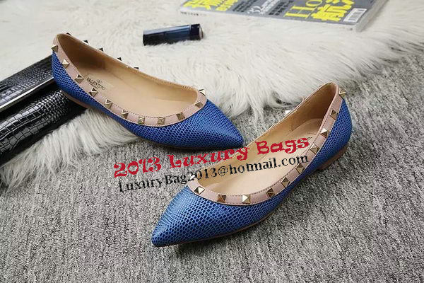 Valentino Point-Toe Flat Lizard Leather VT462 Blue