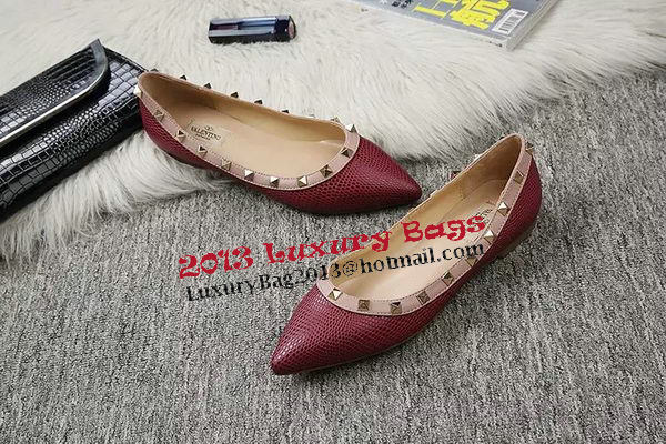 Valentino Point-Toe Flat Lizard Leather VT462 Burgundy