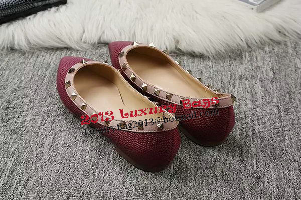 Valentino Point-Toe Flat Lizard Leather VT462 Burgundy