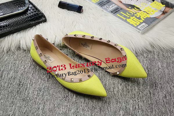 Valentino Point-Toe Flat Lizard Leather VT462 Lemon