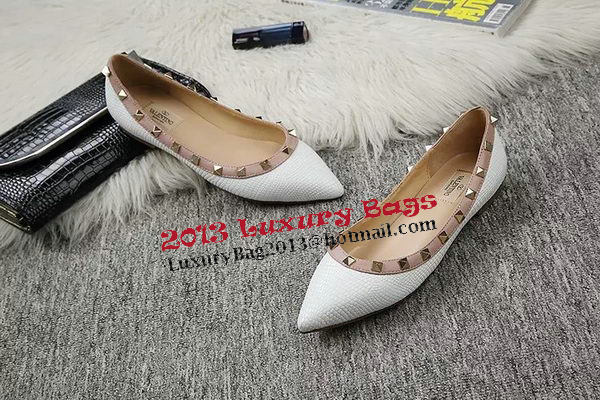 Valentino Point-Toe Flat Lizard Leather VT462 White