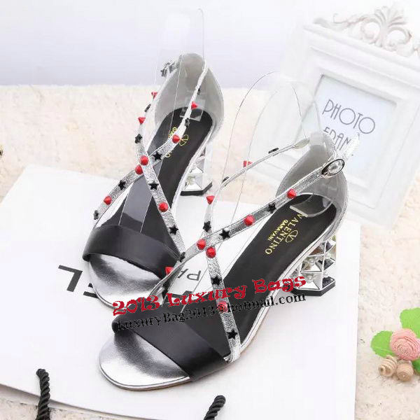 Valentino Sandals Leather VT454 Silver&Black