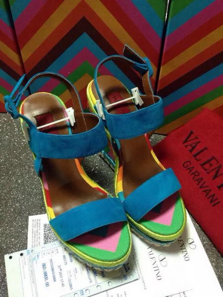 Valentino Wedge Heel Sandals Suede Leather VT491 Blue