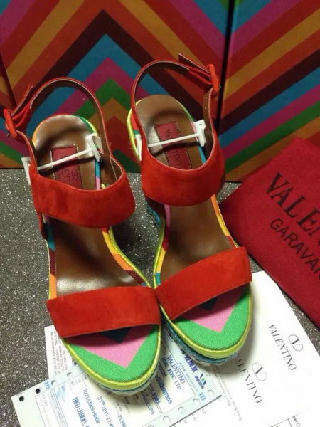 Valentino Wedge Heel Sandals Suede Leather VT491 Red