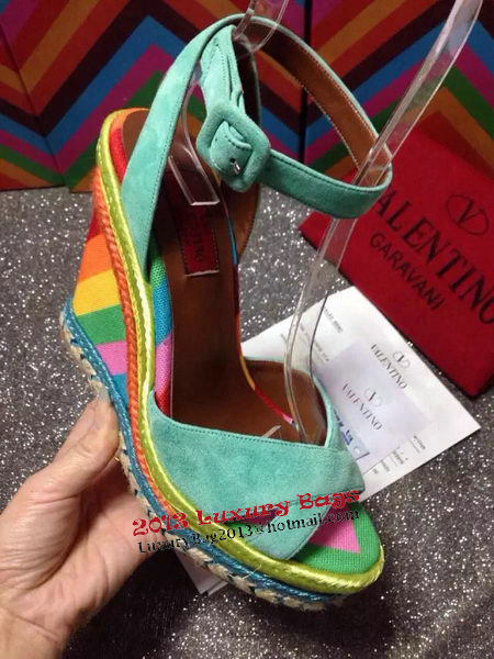 Valentino Wedge Heel Sandals Suede Leather VT494 Green