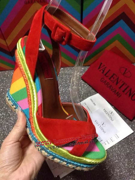 Valentino Wedge Heel Sandals Suede Leather VT494 Red