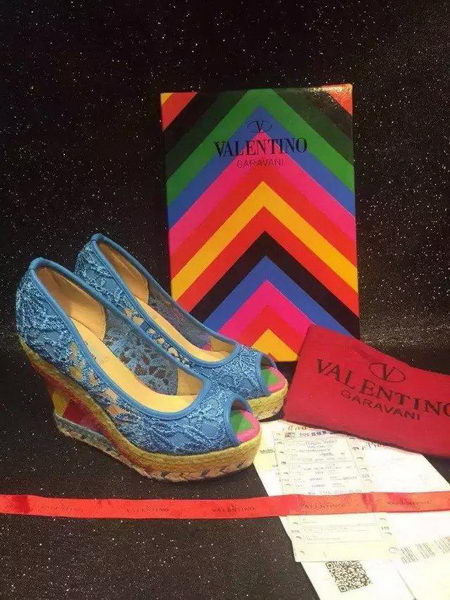 Valentino Lace Wedge Sandal VT561 Blue