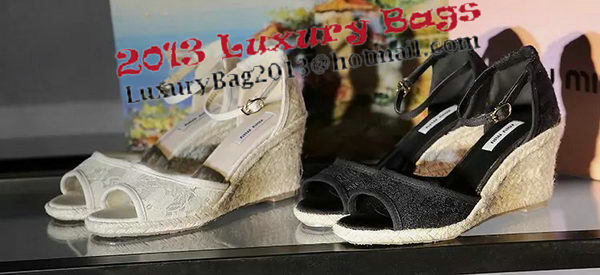 miu miu Lace Wedges Sandal MM342 Black