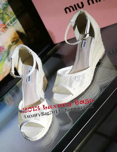 miu miu Lace Wedges Sandal MM342 White