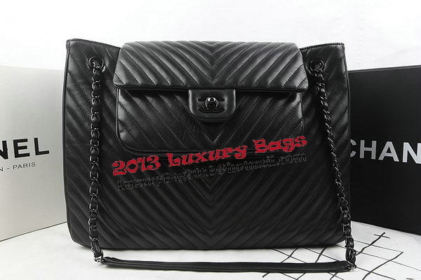 Chanel Large Shopping Bag Calfskin Chrvron Quilting A67880 Black