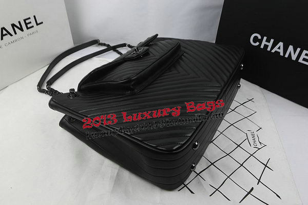 Chanel Large Shopping Bag Calfskin Chrvron Quilting A67880 Black