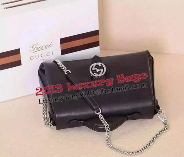 Gucci Interlocking Leather Shoulder Bag 387605 Black