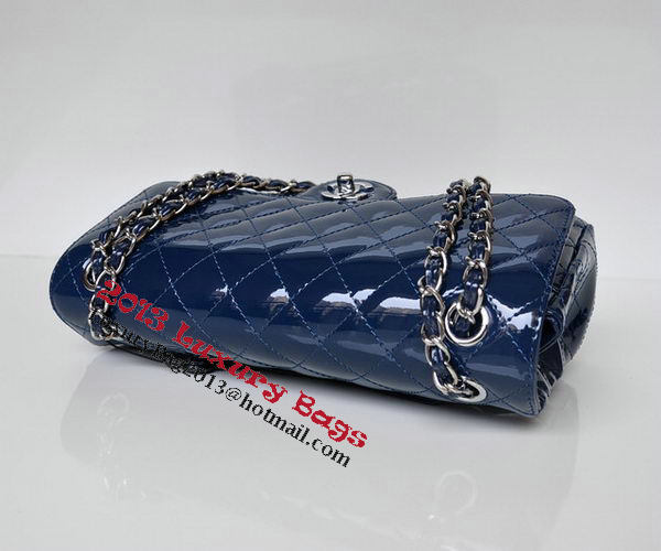 Chanel 2.55 Series Flap Bag Blue Patent Leather A1112 Silver