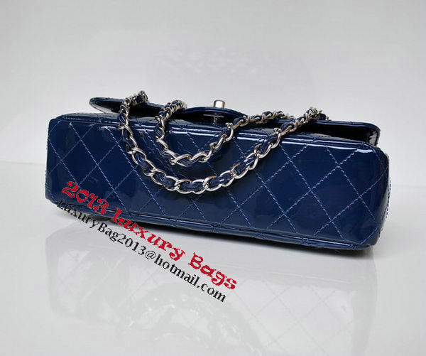 Chanel 2.55 Series Flap Bag Blue Patent Leather A1112 Silver