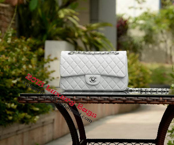 Chanel 2.55 Series Flap Bag White Sheepskin Leather A37586 Silver