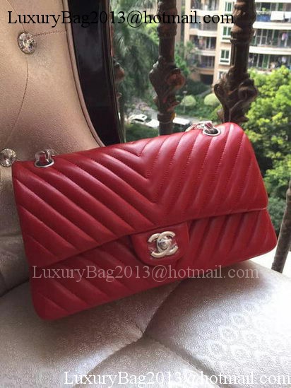 Chanel 2.55 Series Flap Bag Red Lambskin Chevron Leather A01112 Gold/Silver