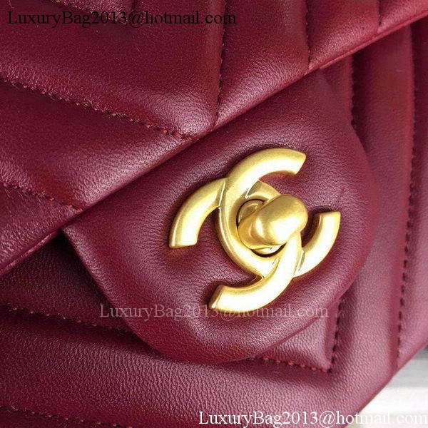 Chanel 2.55 Series Flap Bag Burgundy Lambskin Chevron Leather A5023 Gold