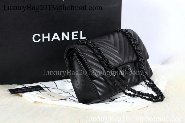 Chanel 2.55 Series Flap Bag Sheepskin Chevron Leather A1112 Black